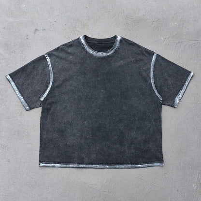 Inside Out T-Shirt - Black Acid Wash Astronaut Logo Exposed Seam Y2K Streetwear