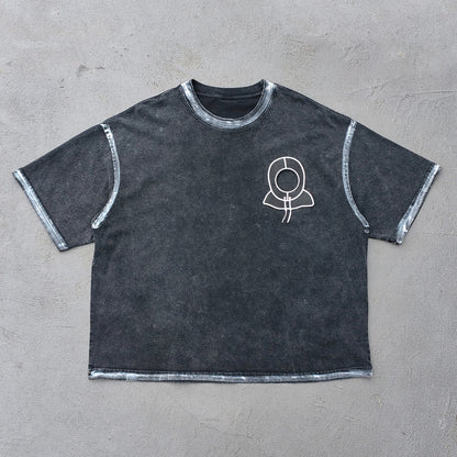 Inside Out T-Shirt - Black Acid Wash Astronaut Logo Exposed Seam Y2K Streetwear