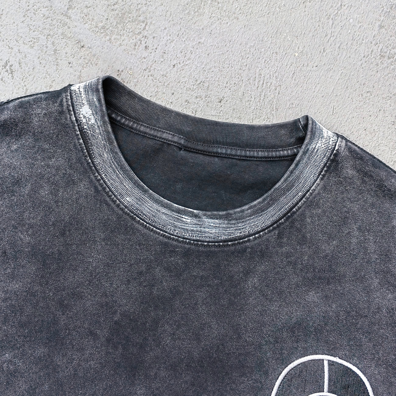 Inside Out T-Shirt - Black Acid Wash Astronaut Logo Exposed Seam Y2K Streetwear