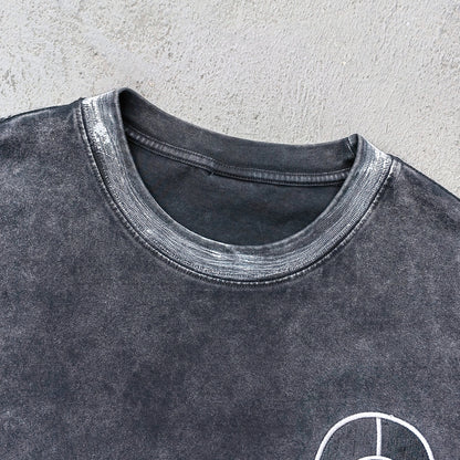Inside Out T-Shirt - Black Acid Wash Astronaut Logo Exposed Seam Y2K Streetwear