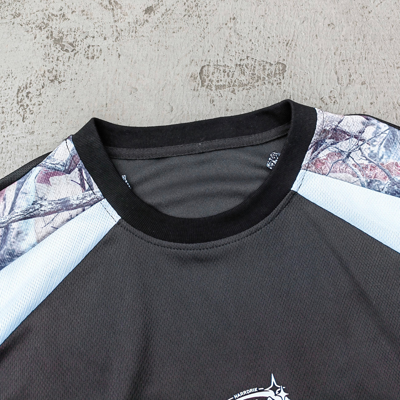 Y2K Sport Jersey - Black Camo Panel Crew Neck HDK Logo ALMIGHTY TEAM Long Sleeve Oversized