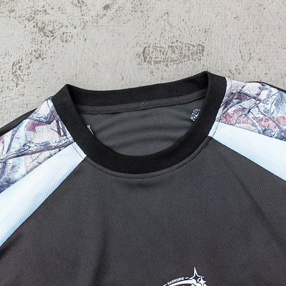 Y2K Sport Jersey - Black Camo Panel Crew Neck HDK Logo ALMIGHTY TEAM Long Sleeve Oversized