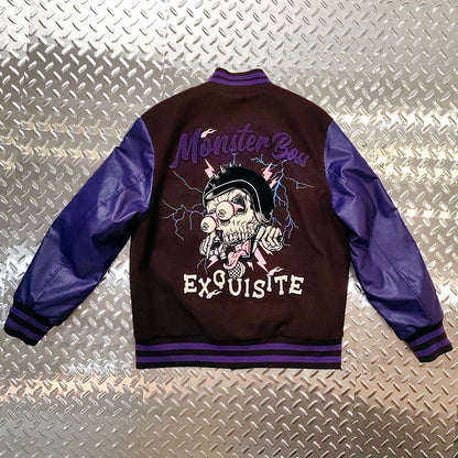 custom logo chenille embroidery letterman varsity jacket with leather sleeves