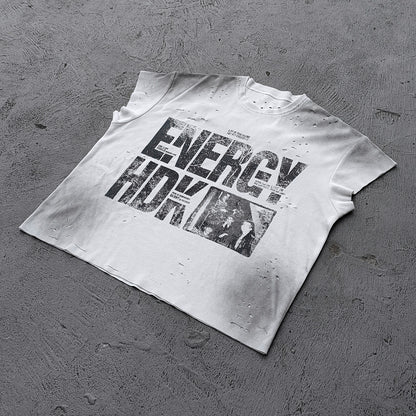 ENERGY HDK Sleeveless Tee - Black White Waffle Knit Cut Off Muscle Tee Distressed Ripped Y2K Streetwear