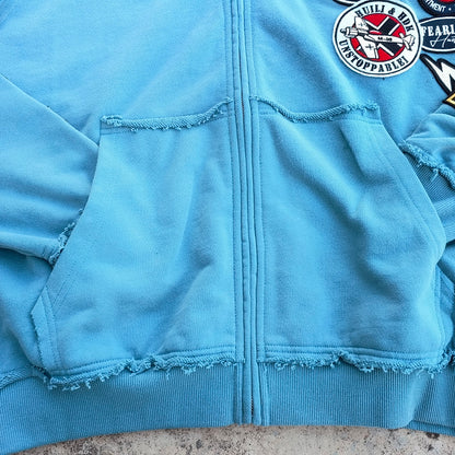 Vintage Patch Zip Up Hoodie - Distressed Racing Varsity Streetwear