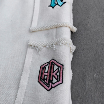 Gothic Letter Patch Sweatpants - White Distressed Multi Color Y2K Streetwear