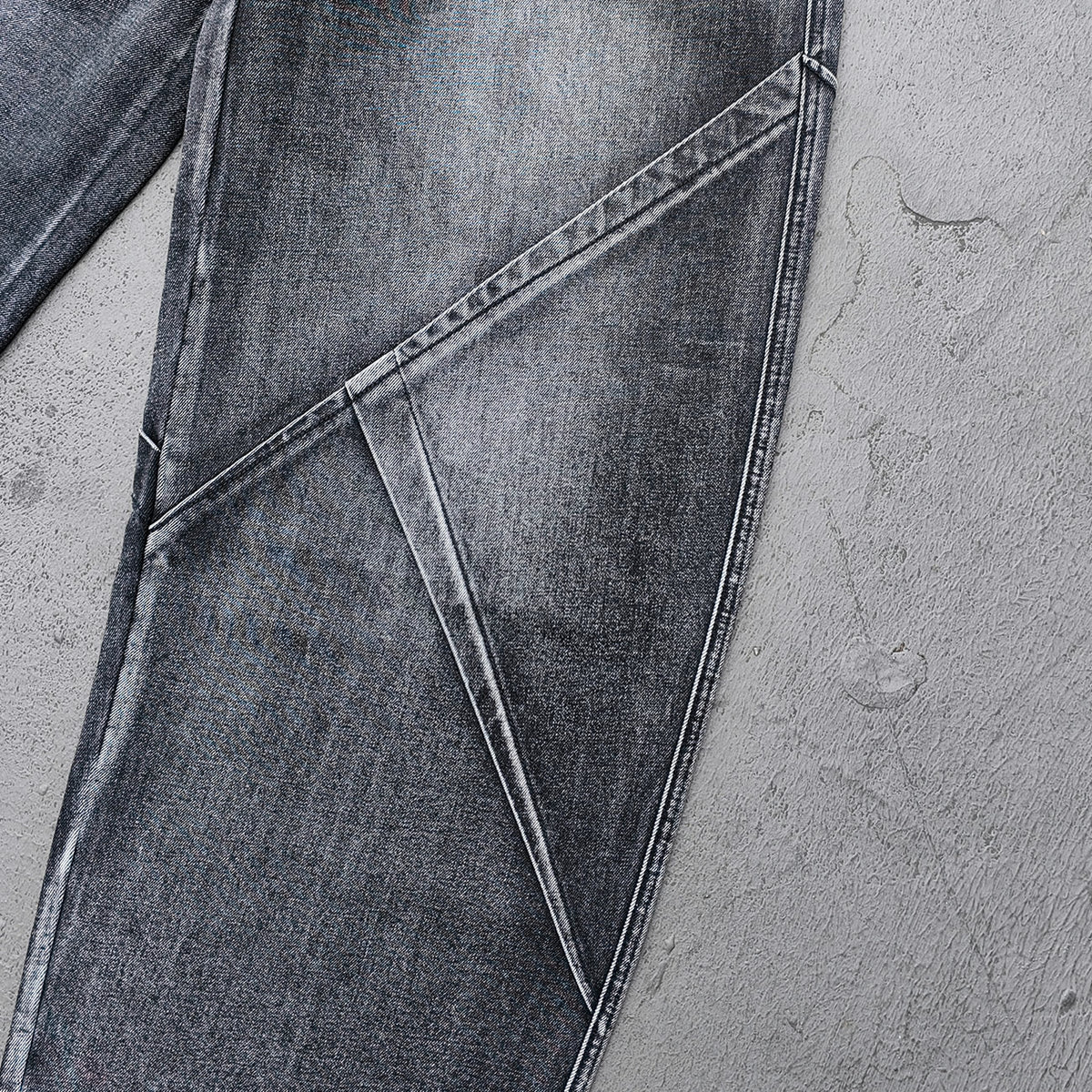 Wide Leg Jeans - Black Gray Acid Wash Geometric Diamond Panel Contrast Stitch Y2K Streetwear