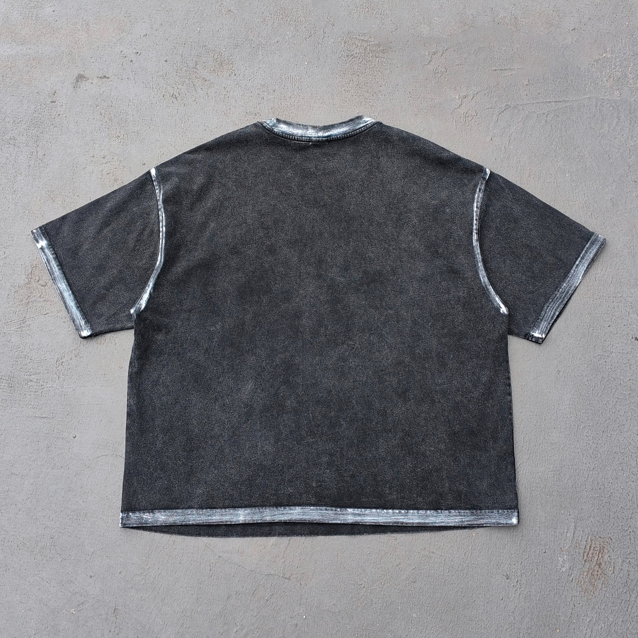 Inside Out T-Shirt - Black Acid Wash Astronaut Logo Exposed Seam Y2K Streetwear