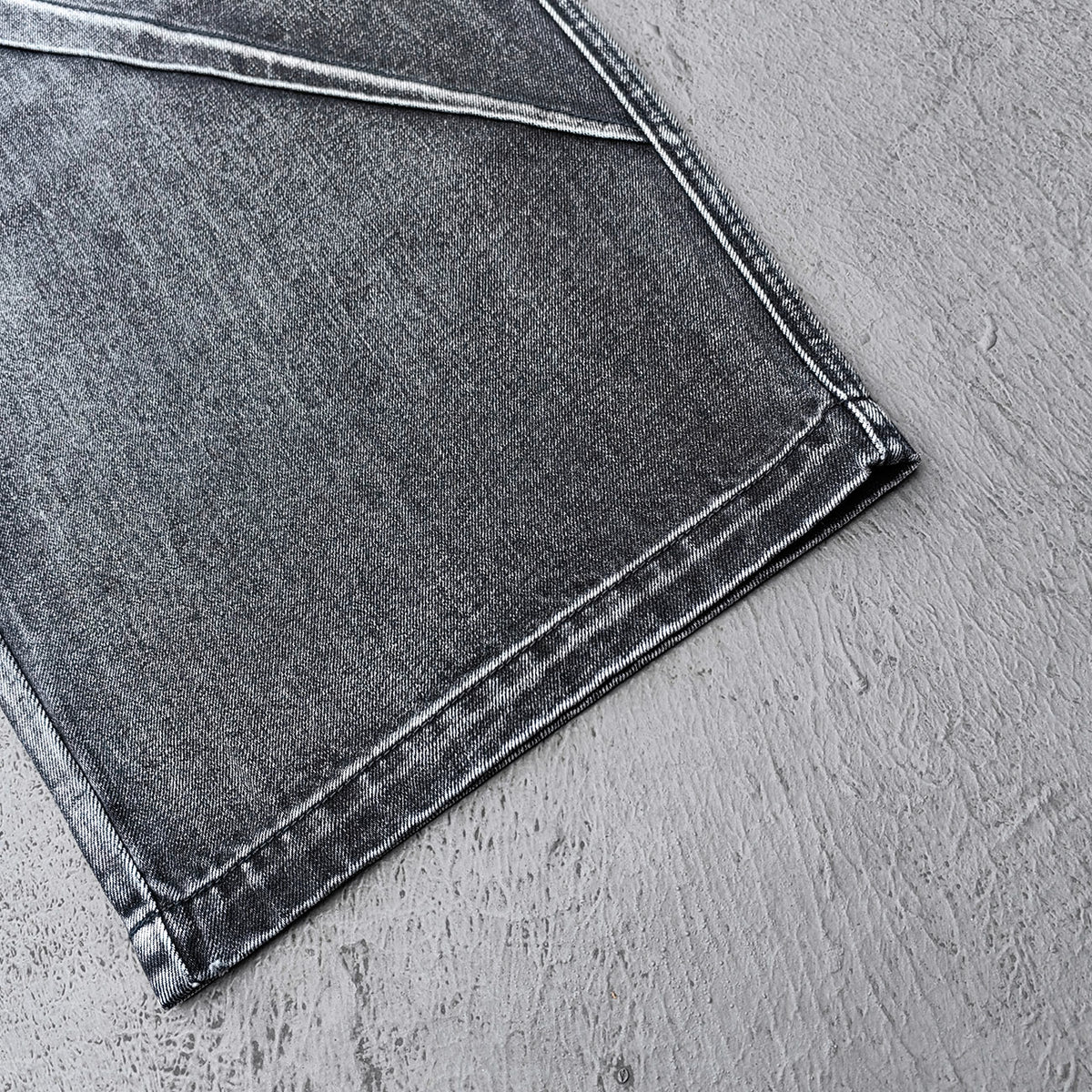 Wide Leg Jeans - Black Gray Acid Wash Geometric Diamond Panel Contrast Stitch Y2K Streetwear