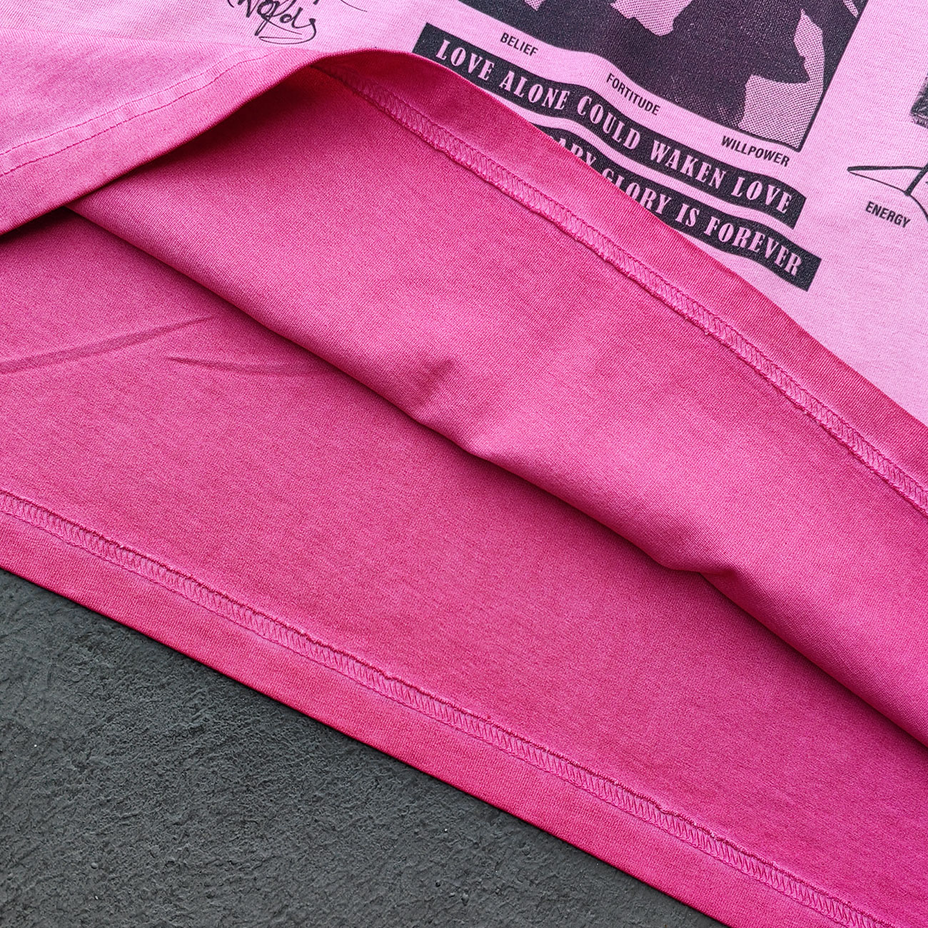 HUILI HDK Graphic Tee - Pink Gradient Acid Wash Vintage Magazine Collage Inside Out Exposed Stitch Y2K Streetwear