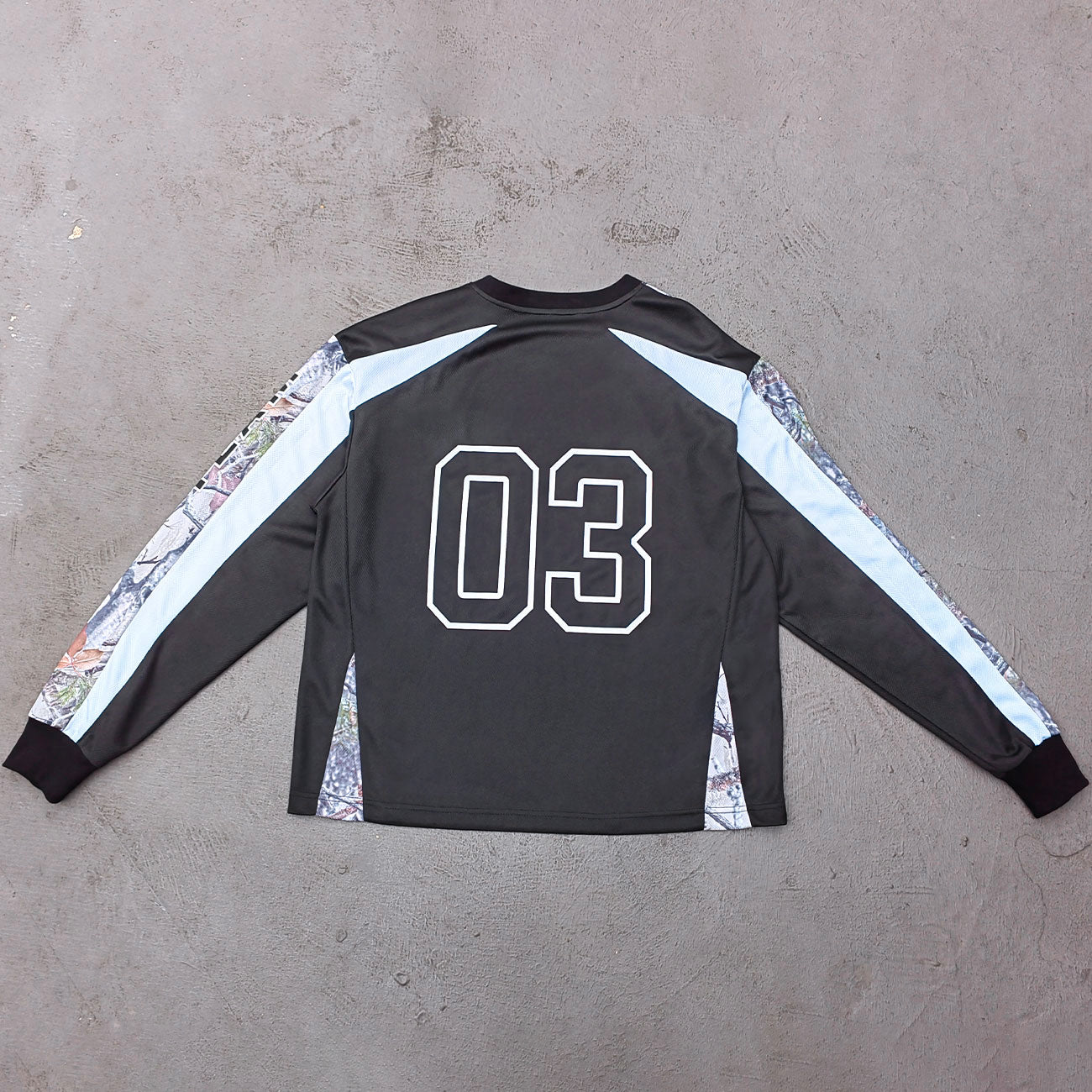 Y2K Sport Jersey - Black Camo Panel Crew Neck HDK Logo ALMIGHTY TEAM Long Sleeve Oversized