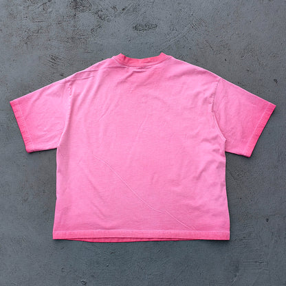 HUILI HDK Graphic Tee - Pink Gradient Acid Wash Vintage Magazine Collage Inside Out Exposed Stitch Y2K Streetwear