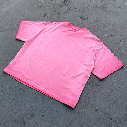 HUILI HDK Graphic Tee - Pink Gradient Acid Wash Vintage Magazine Collage Inside Out Exposed Stitch Y2K Streetwear