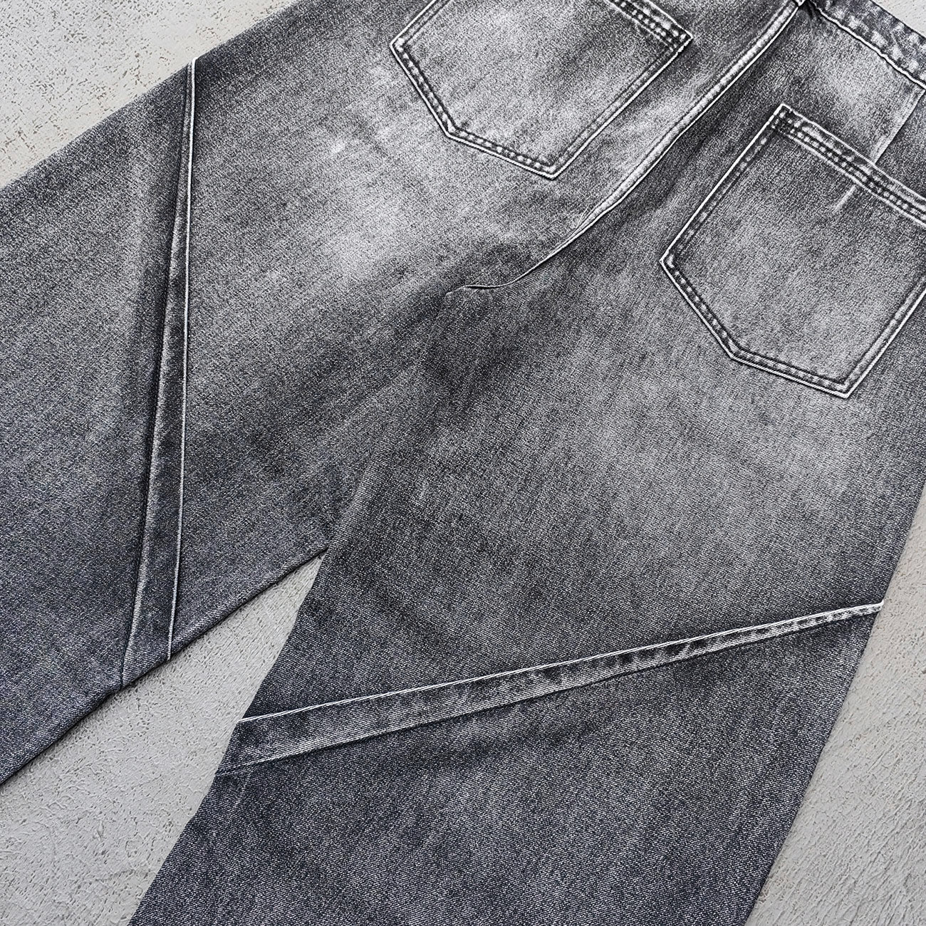 Wide Leg Jeans - Black Gray Acid Wash Geometric Diamond Panel Contrast Stitch Y2K Streetwear