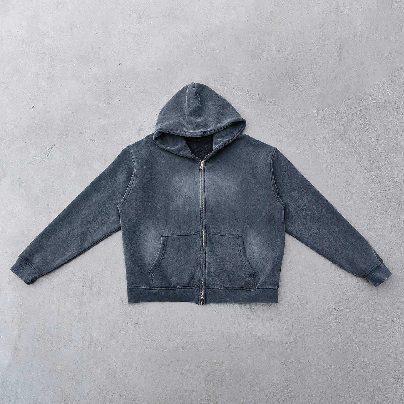 Black Vintage Wash Hoodie - Brass Zipper Full Zip Cropped Boxy Y2K Oversized