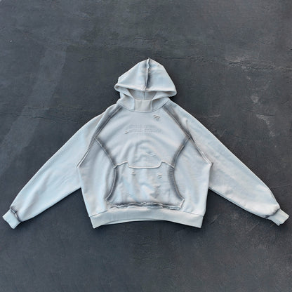 Distressed Deconstructed Hoodie - Life is Too Short Embroidery Y2K Streetwear
