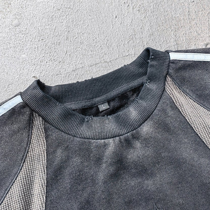 Mesh Panel T-Shirt - Black Gray Gradient Three Stripe HDK Logo Distressed Y2K Streetwear