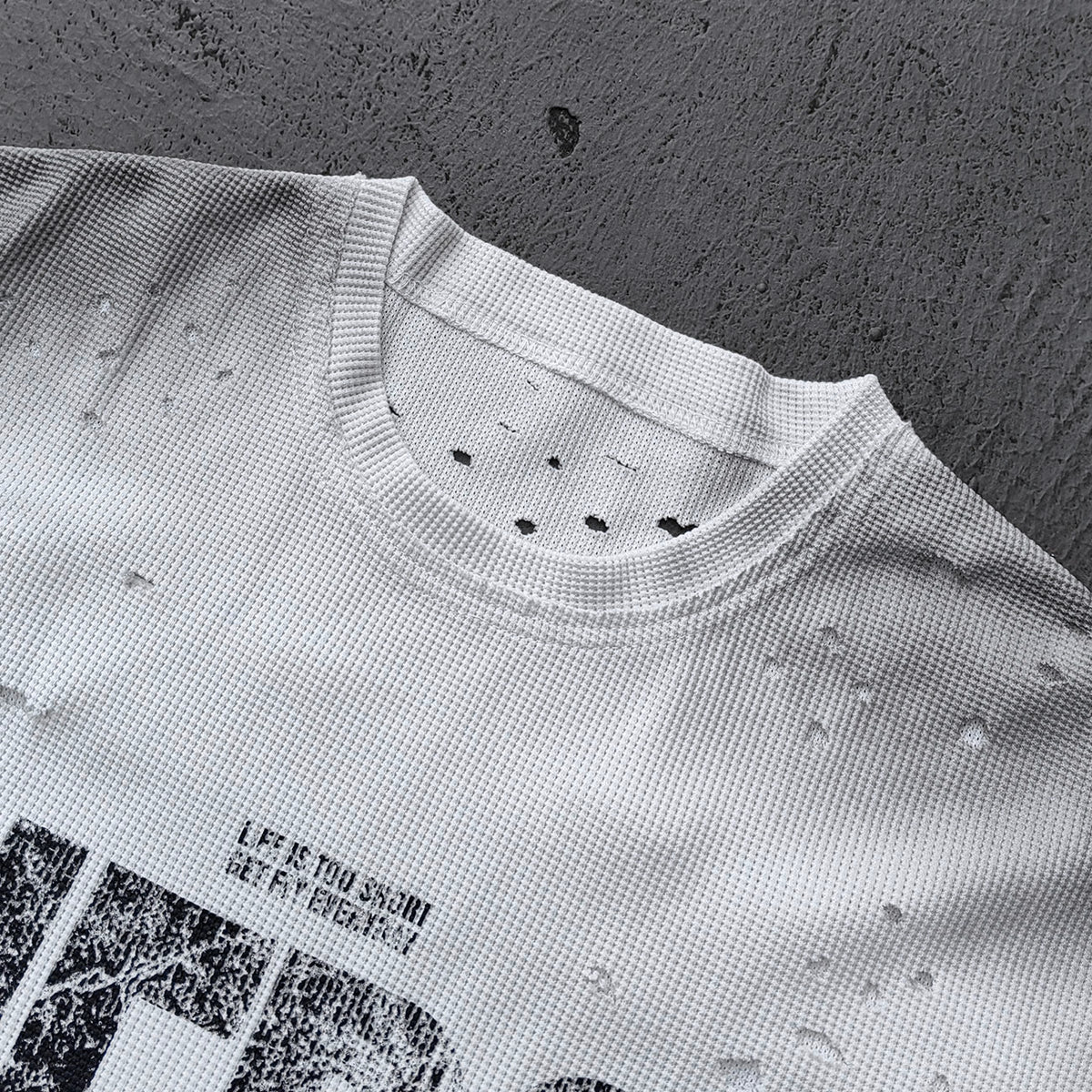 ENERGY HDK Sleeveless Tee - Black White Waffle Knit Cut Off Muscle Tee Distressed Ripped Y2K Streetwear