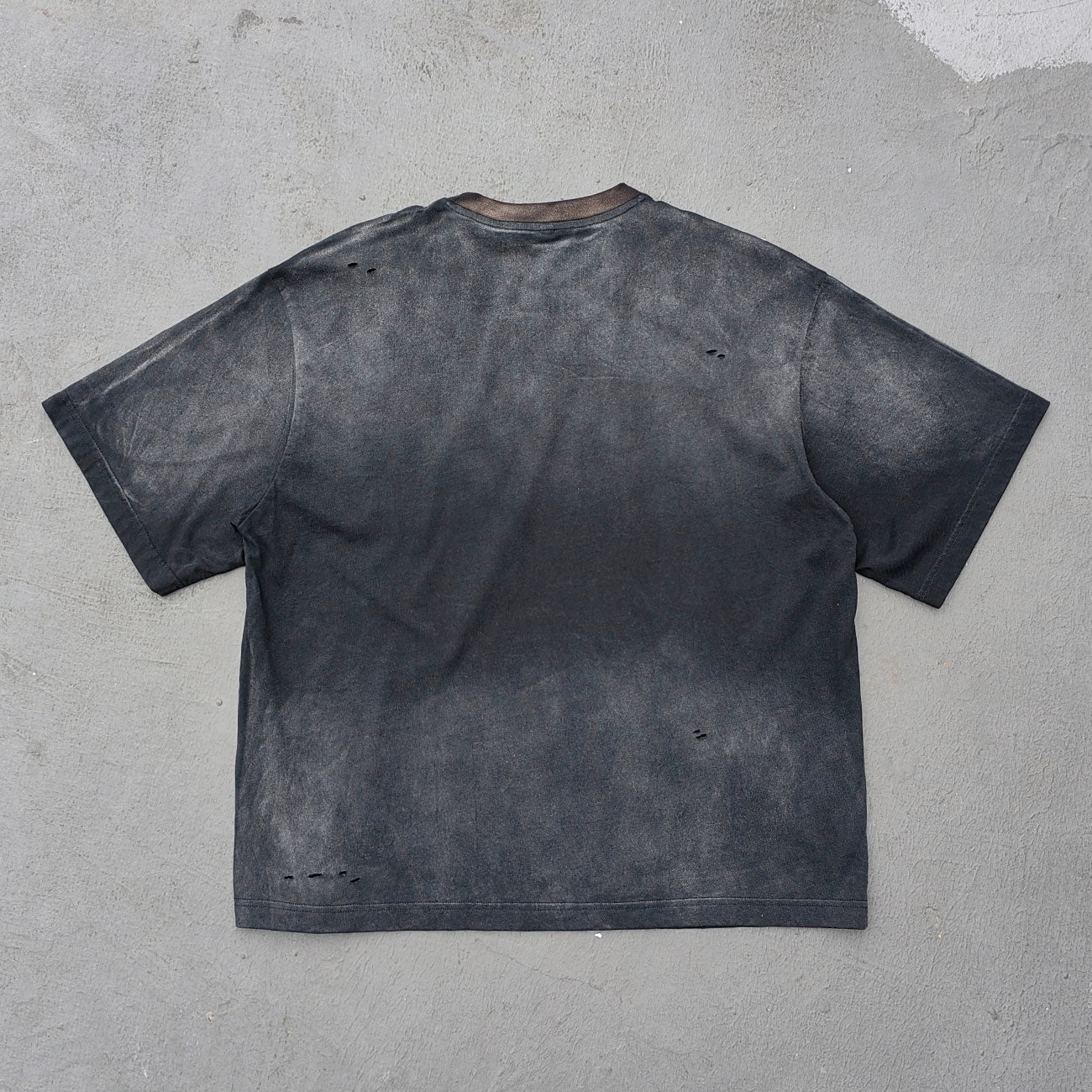 Skull Print T-Shirt - Black Acid Wash Gothic Distressed Ripped Crew Neck Y2K Streetwear
