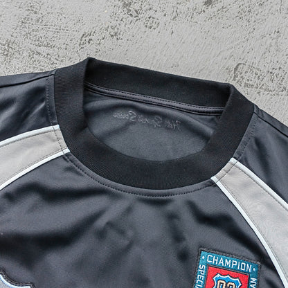 HUILI HDK Varsity Jersey - Black Gray Camo Fake Two-Piece Long Sleeve Born for Glory Y2K Streetwear
