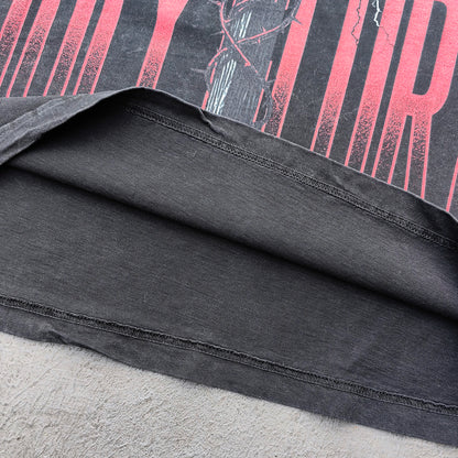 Holy Glory Graphic Tee - Black Acid Wash Winged Skull Cross Lightning Big Logo Print Y2K Streetwear