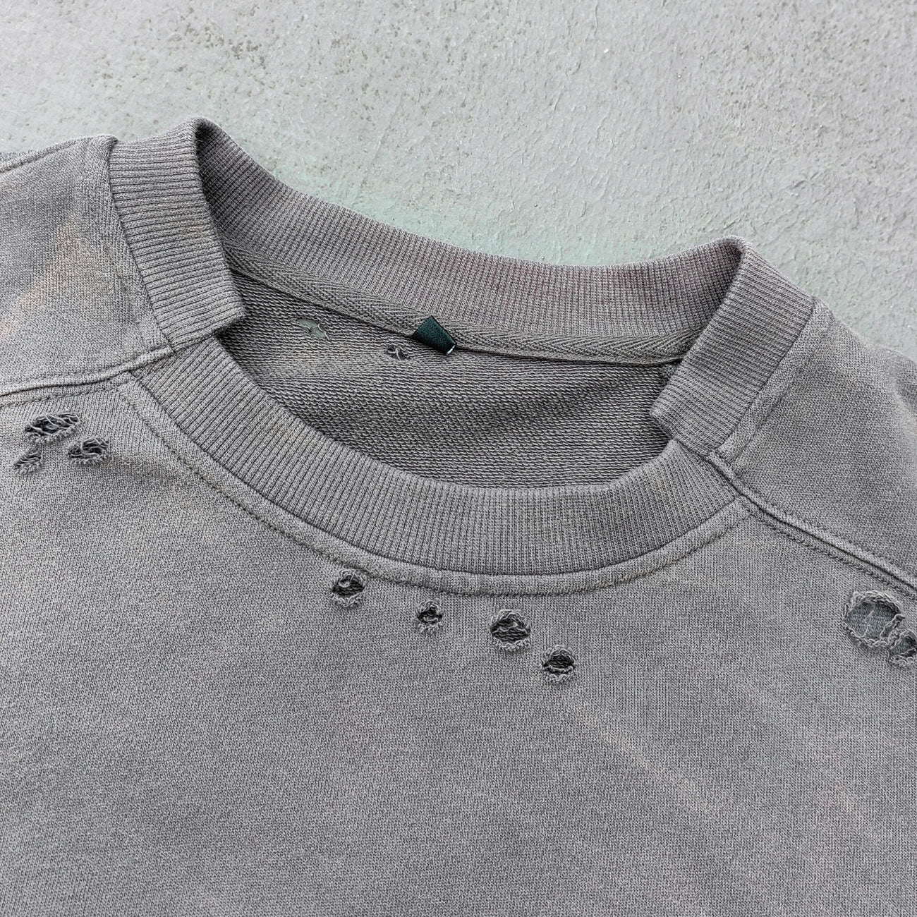 Waffle Panel T-Shirt - Dark Gray Acid Wash Ripped Distressed HDK Logo Y2K Streetwear