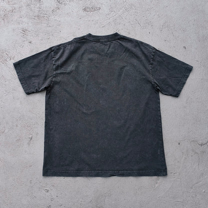Holy Glory Graphic Tee - Black Acid Wash Winged Skull Cross Lightning Big Logo Print Y2K Streetwear