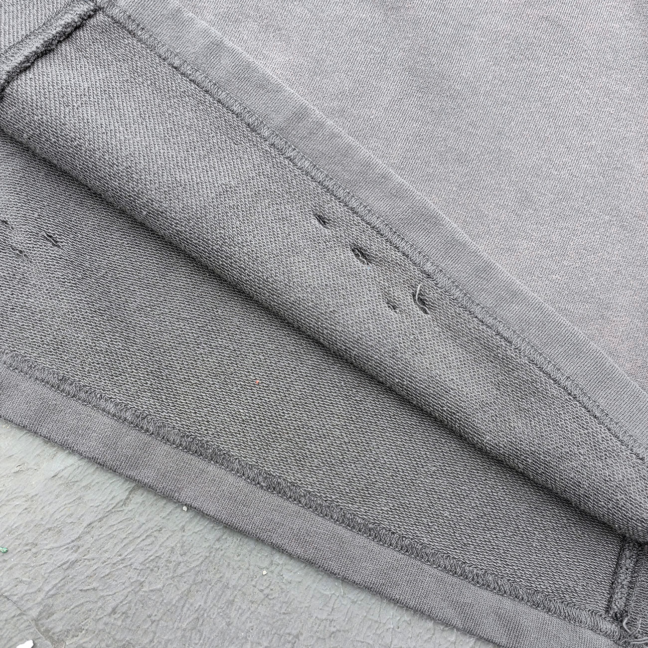Waffle Panel T-Shirt - Dark Gray Acid Wash Ripped Distressed HDK Logo Y2K Streetwear