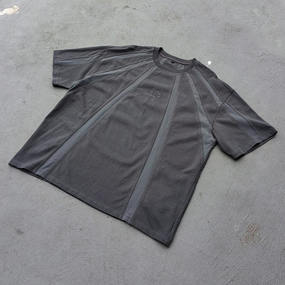 Deconstructed Panel T-Shirt - Dark Gray Structural HDK Logo Contrast Stitch Y2K Streetwear
