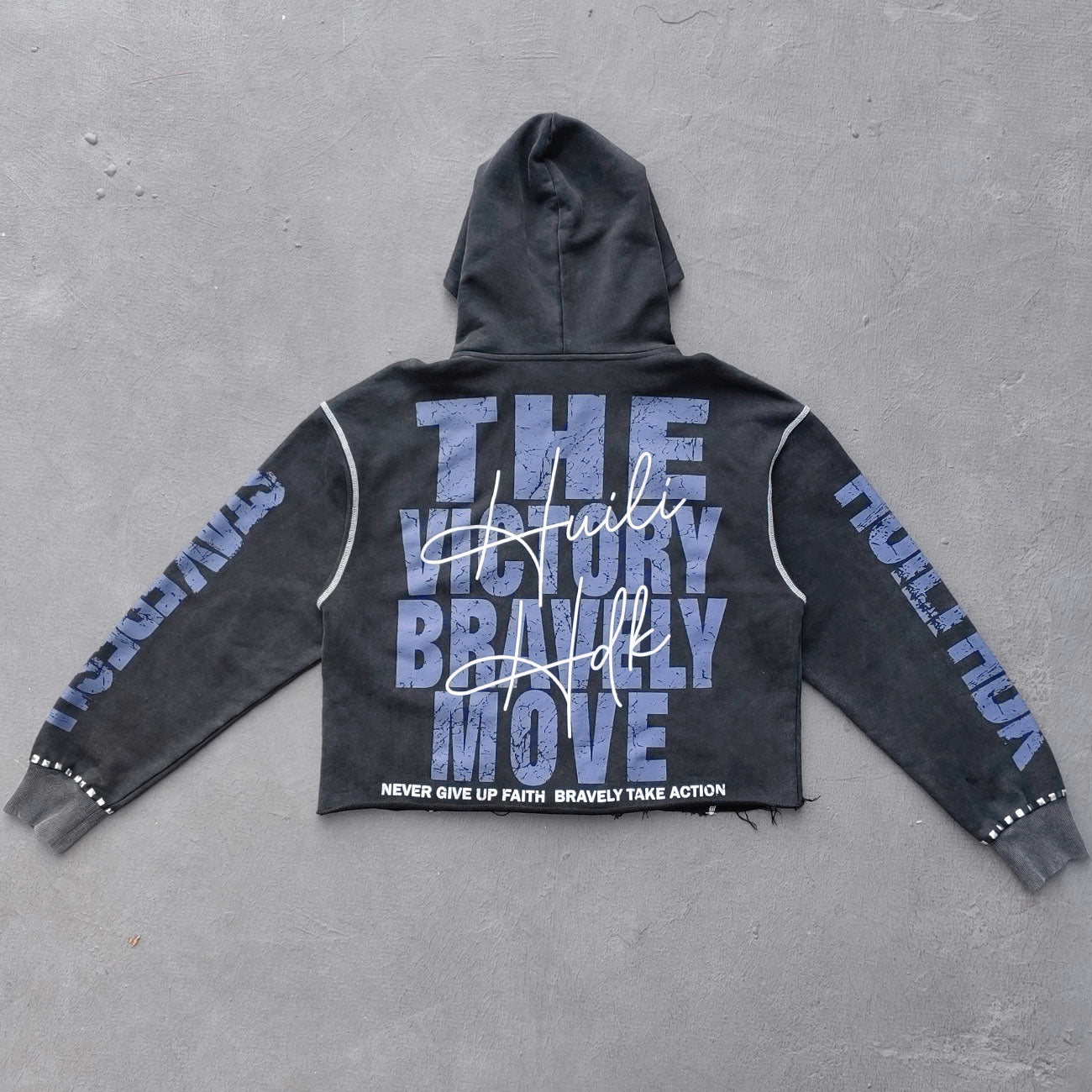 Distressed Zip Up Hoodie - FEARLESS Skull Print Vintage Streetwear