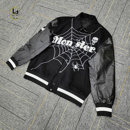 FACTORY high quality custom streetwear spider Skull chenille embroidery varsity jacket