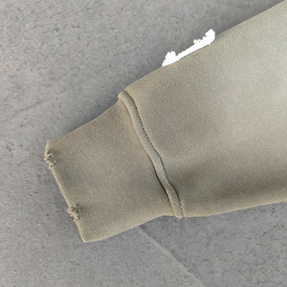 Distressed Zip Up Hoodie - Olive Gradient Wash Frayed Y2K Streetwear