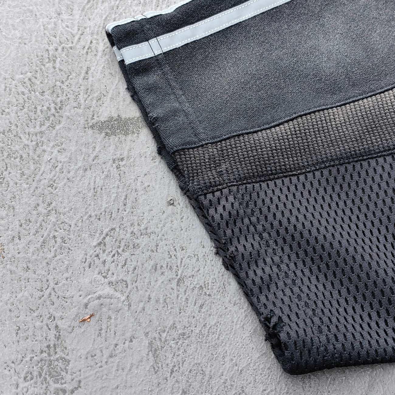 Mesh Panel T-Shirt - Black Gray Gradient Three Stripe HDK Logo Distressed Y2K Streetwear
