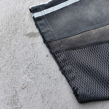 Mesh Panel T-Shirt - Black Gray Gradient Three Stripe HDK Logo Distressed Y2K Streetwear
