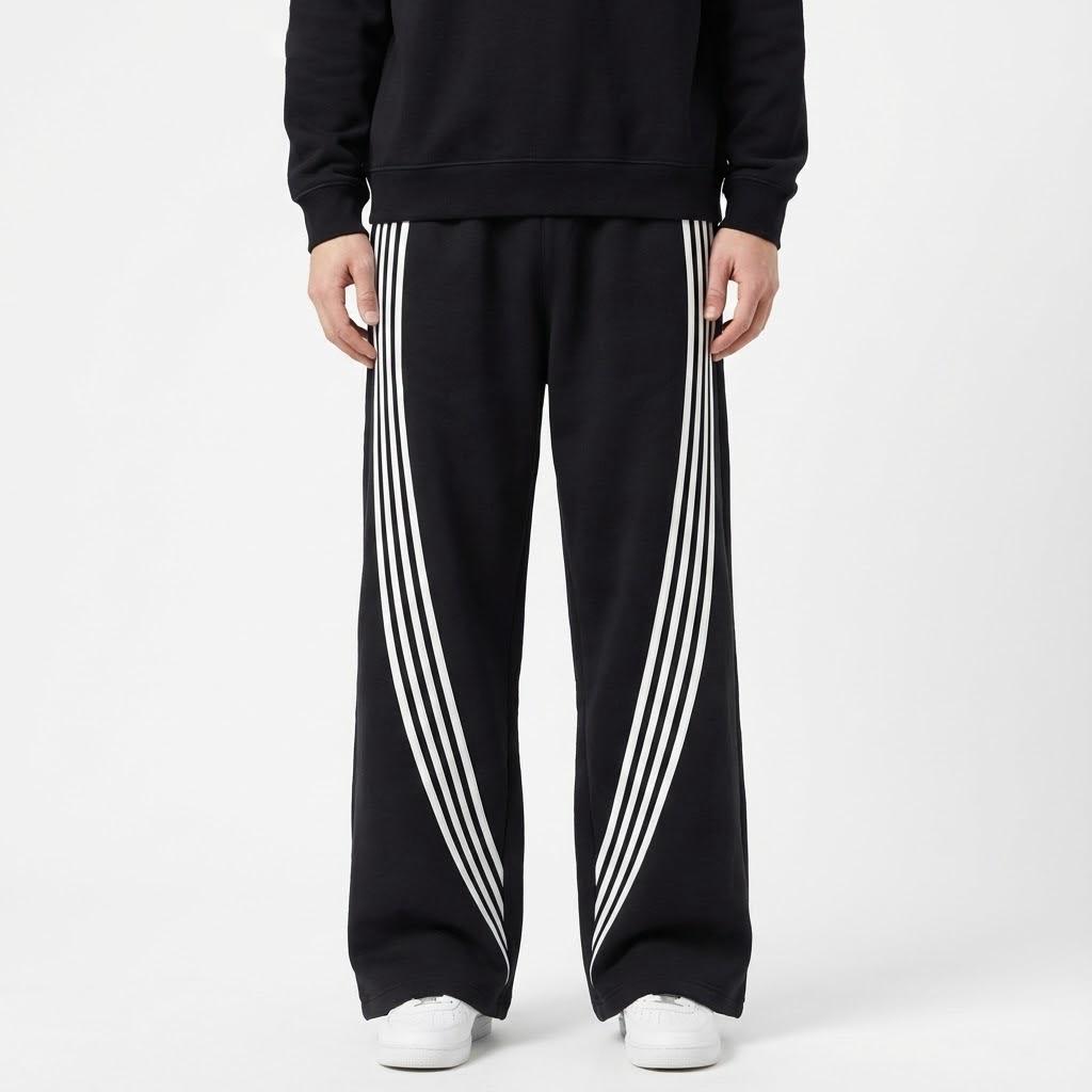 Men's Stripe Sweatpants Winter Straight Leg Pants Casual Wear Black Soft Fleece Joggers with Drawstring Waist Daily Loungewear