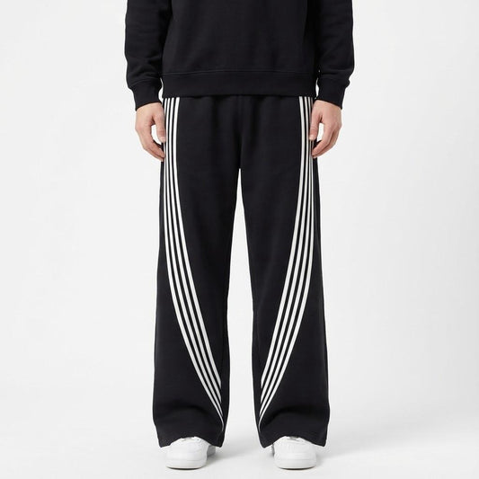 Men's Stripe Sweatpants Winter Straight Leg Pants Casual Wear Black Soft Fleece Joggers with Drawstring Waist Daily Loungewear