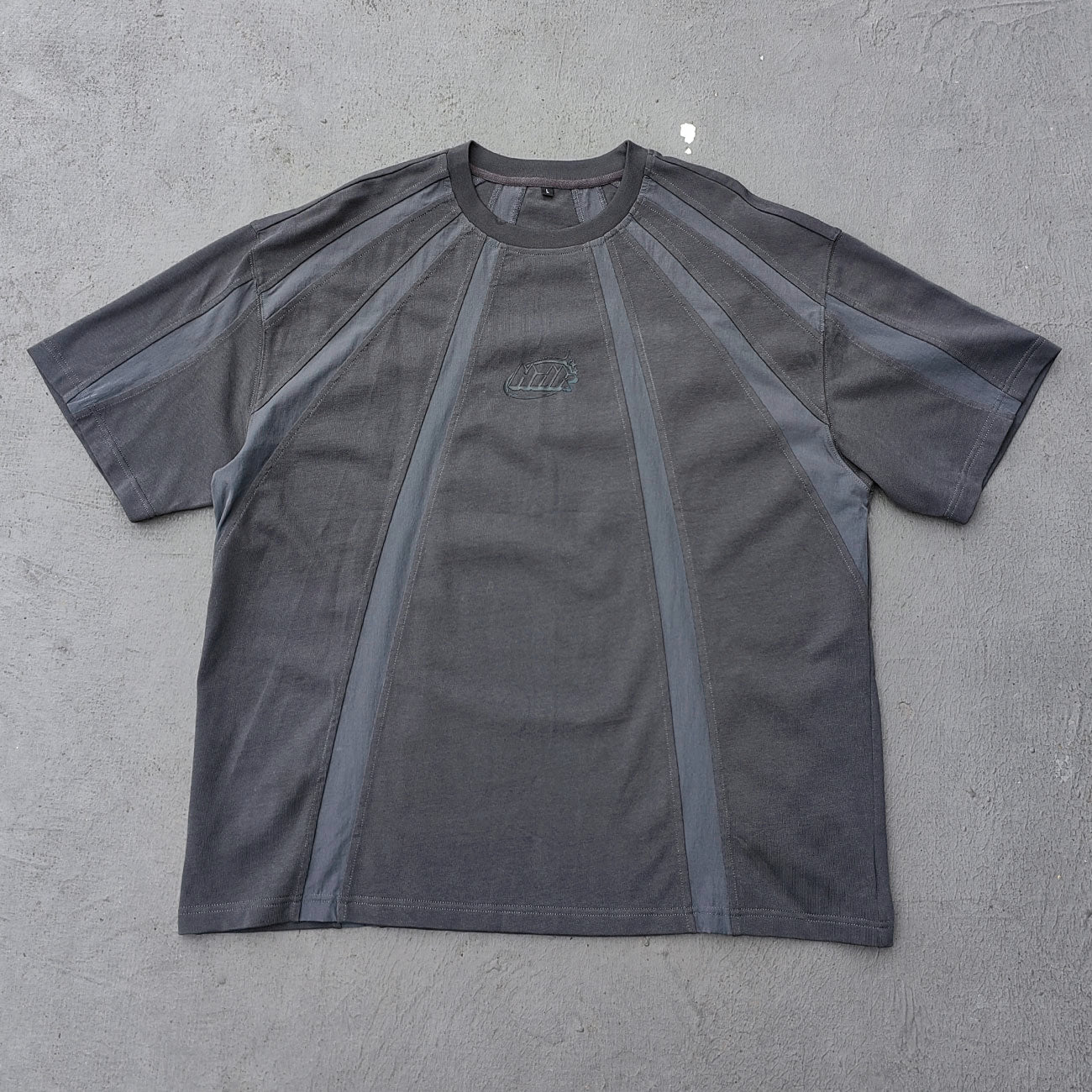 Deconstructed Panel T-Shirt - Dark Gray Structural HDK Logo Contrast Stitch Y2K Streetwear