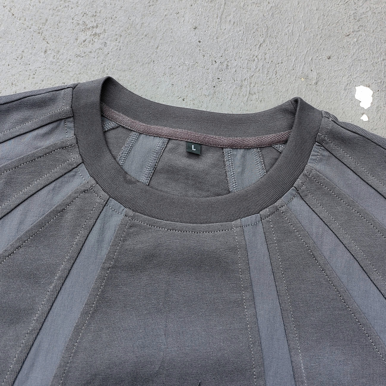 Deconstructed Panel T-Shirt - Dark Gray Structural HDK Logo Contrast Stitch Y2K Streetwear