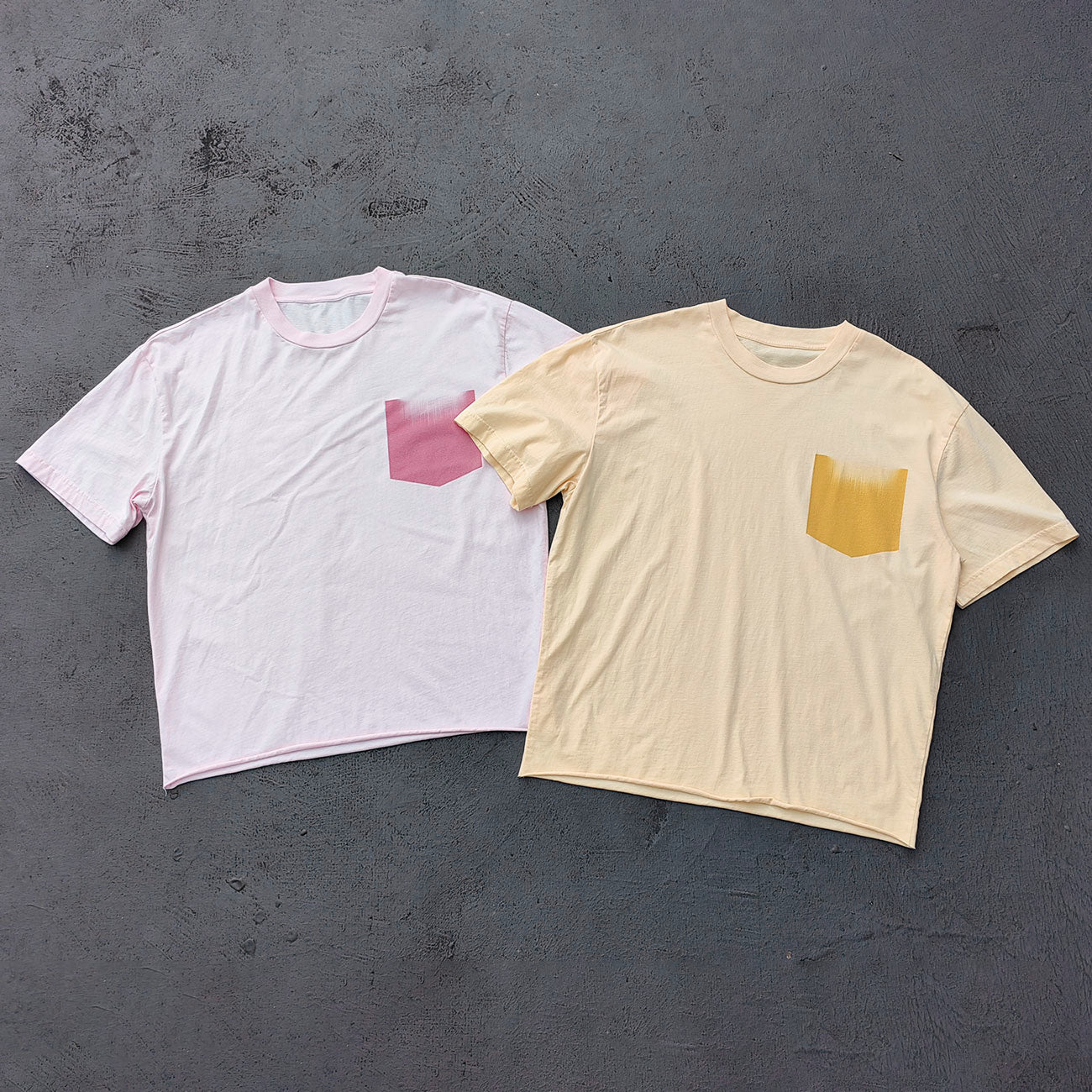 Gradient Pocket T-Shirt - Pink Yellow Raw Hem Oversized Boxy Minimalist Y2K Streetwear