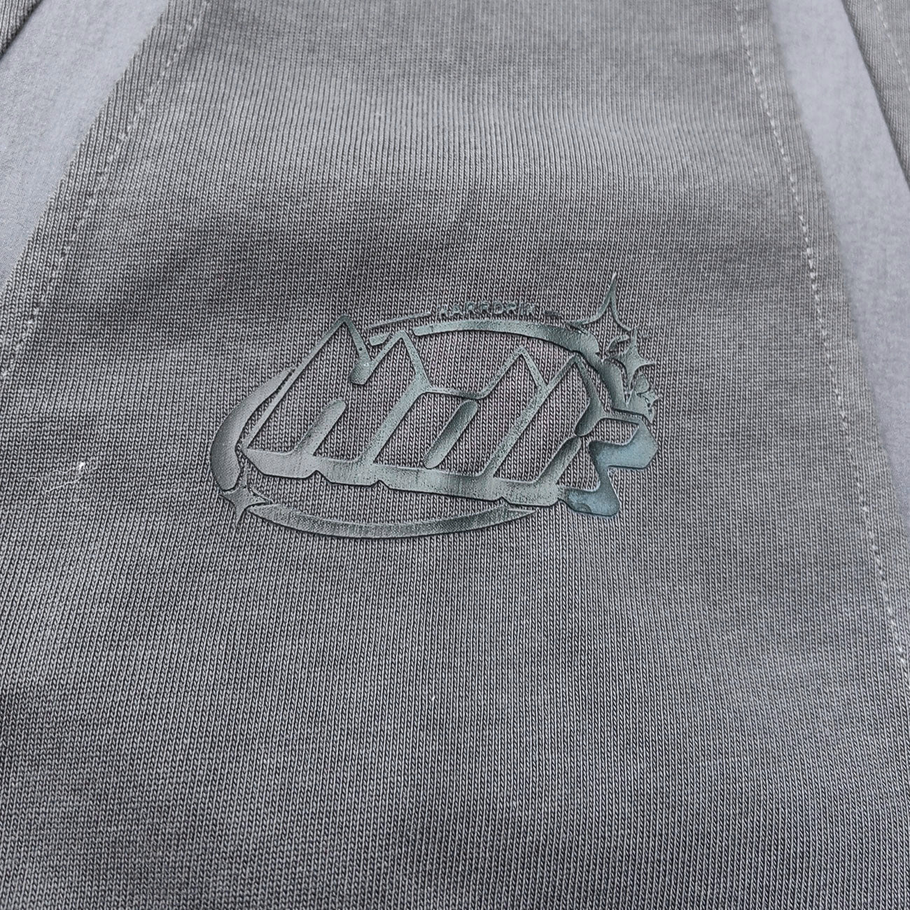 Deconstructed Panel T-Shirt - Dark Gray Structural HDK Logo Contrast Stitch Y2K Streetwear