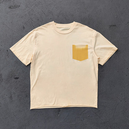 Gradient Pocket T-Shirt - Pink Yellow Raw Hem Oversized Boxy Minimalist Y2K Streetwear