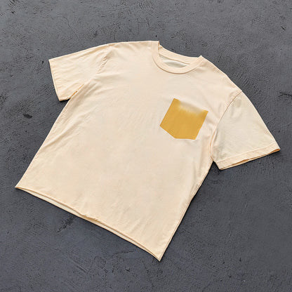 Gradient Pocket T-Shirt - Pink Yellow Raw Hem Oversized Boxy Minimalist Y2K Streetwear