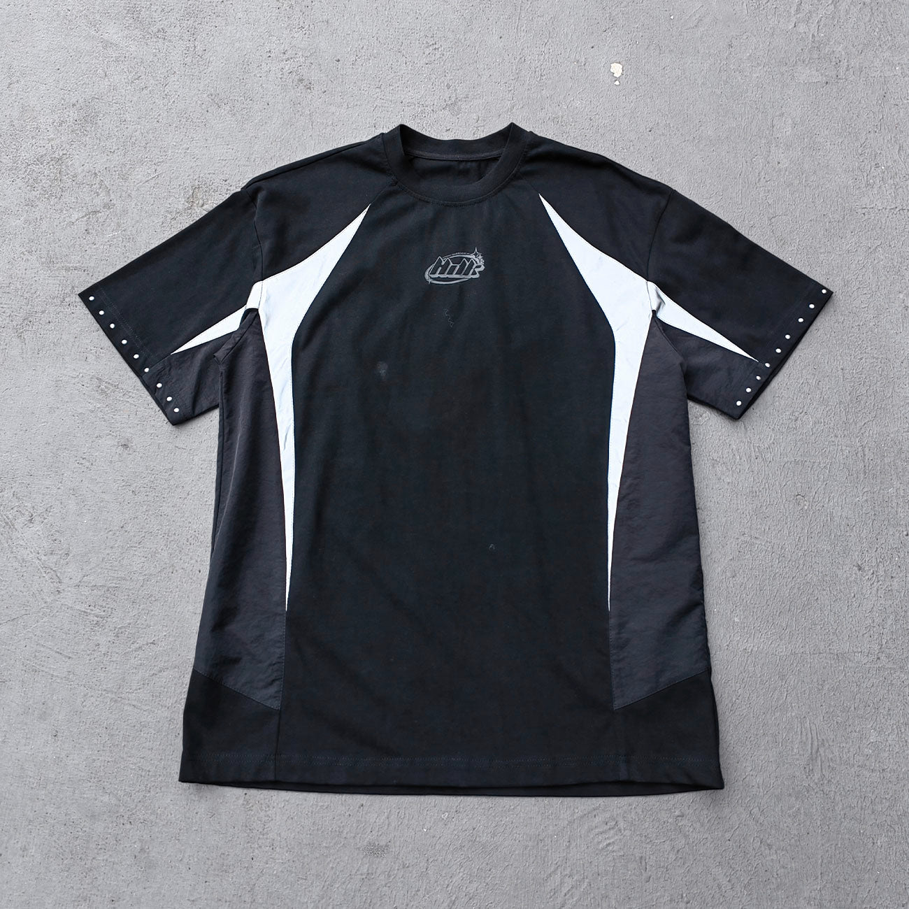 Raglan Color Block Tee - Black White HDK Logo Studded Y2K Oversized Streetwear