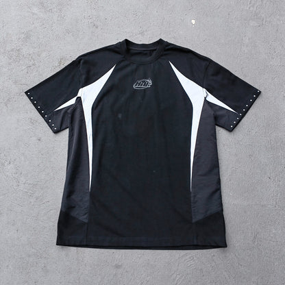 Raglan Color Block Tee - Black White HDK Logo Studded Y2K Oversized Streetwear