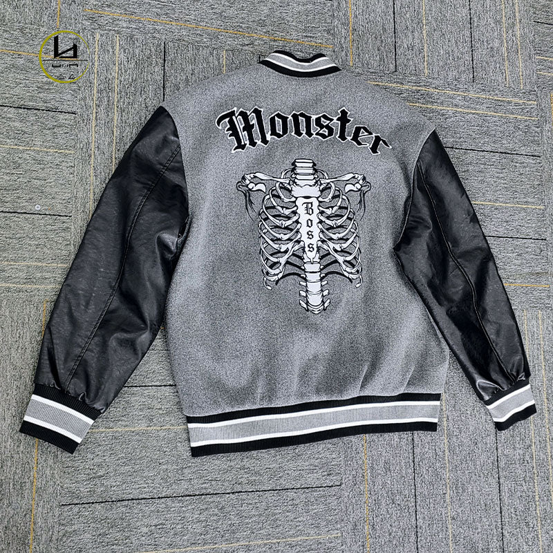 HUILI FACTORY oem custom skeleton Y2K chenille embroidered mens letterman jackets