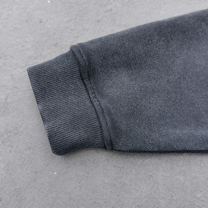 Black Vintage Wash Hoodie - Brass Zipper Full Zip Cropped Boxy Y2K Oversized