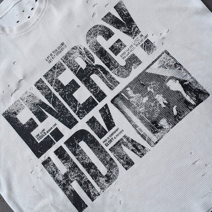 ENERGY HDK Sleeveless Tee - Black White Waffle Knit Cut Off Muscle Tee Distressed Ripped Y2K Streetwear