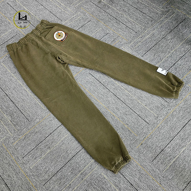 HUILI FACTORY vintage custom streetwear acid wash cotton army green applique embroidery Pants