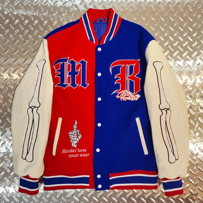 factory wholesale custom logo chenille embroidery letterman varsity jacket with leather sleeves