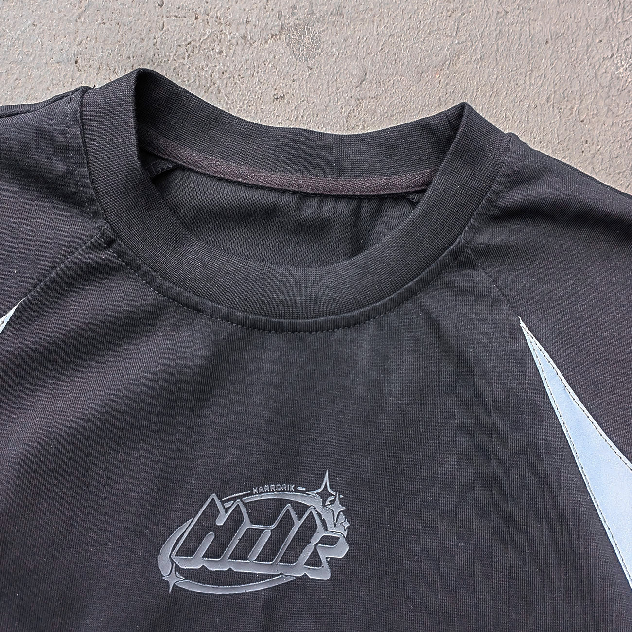 Raglan Color Block Tee - Black White HDK Logo Studded Y2K Oversized Streetwear